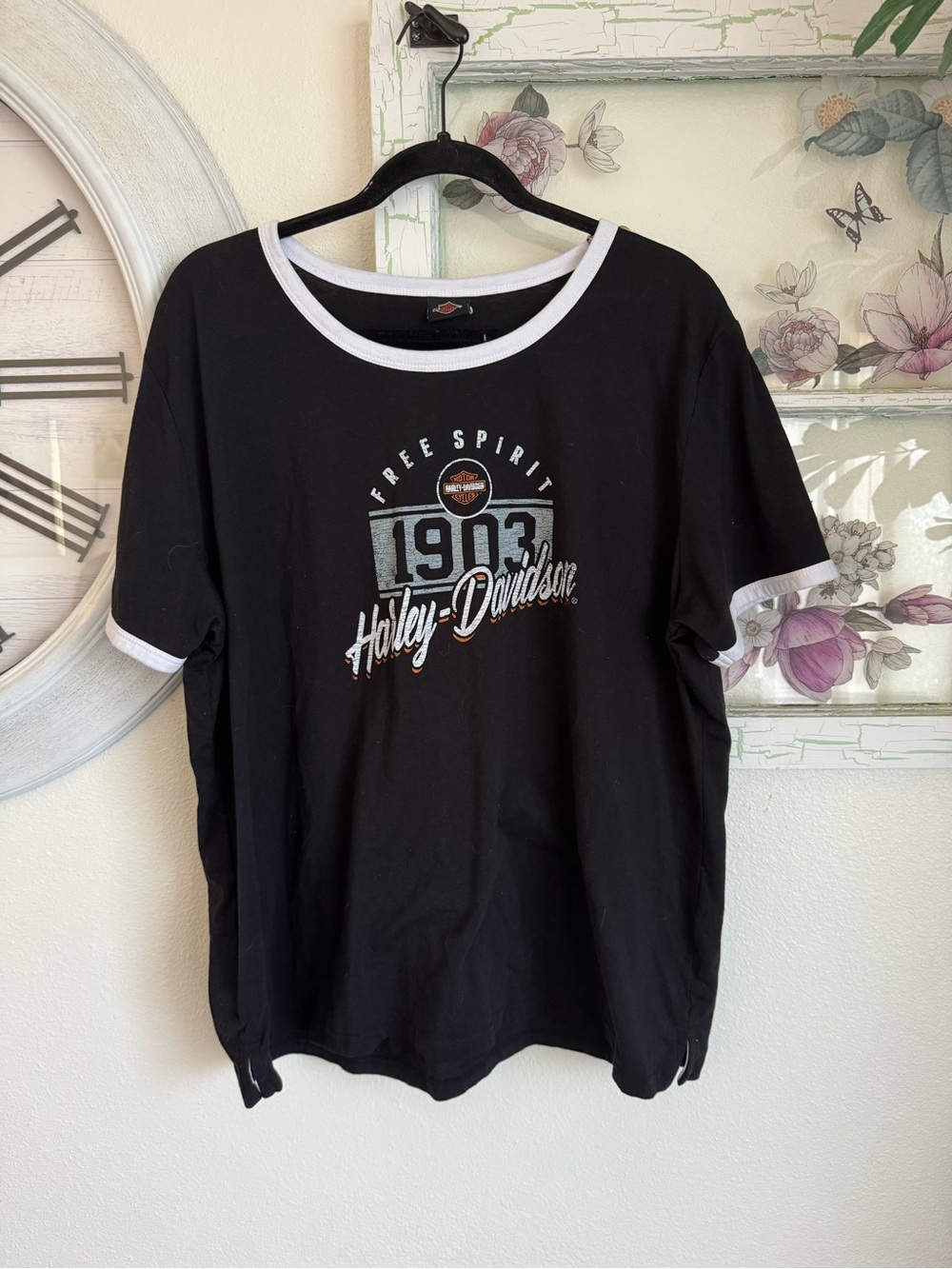 Harley-Davidson Black Short Sleeve Tee with White Trim and Retro Logo 3XL